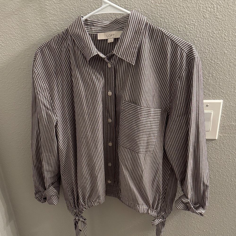 LOFT Black and White Striped Blouse